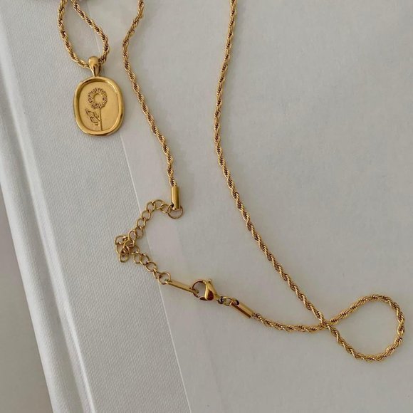 Sunflower Pendant Necklace, Rope Chain Necklace with sunflower pendant,Layerable - Picture 6 of 6